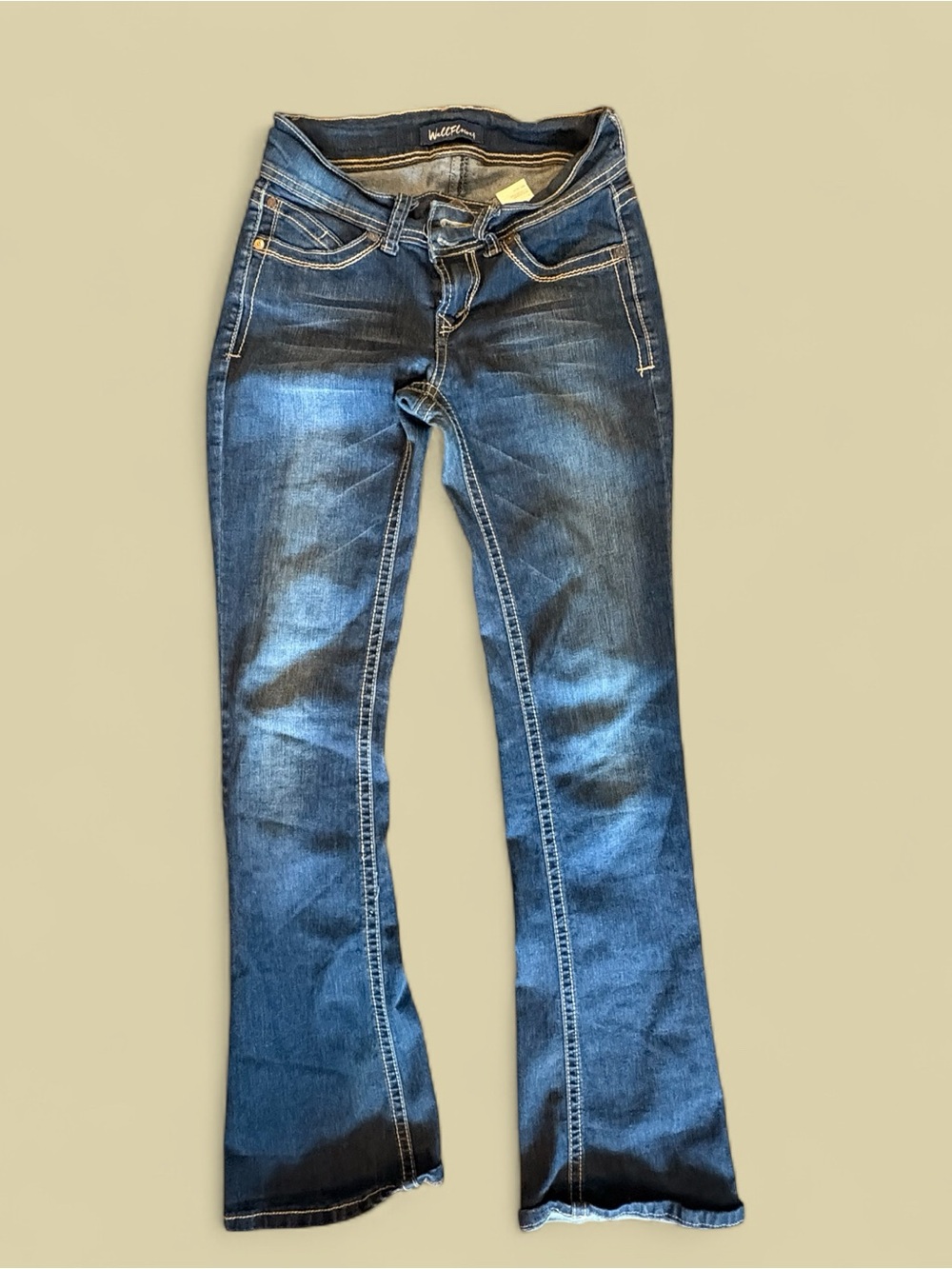 Wallflower Women's Blue Flare Jeans with Contrast Stitching
